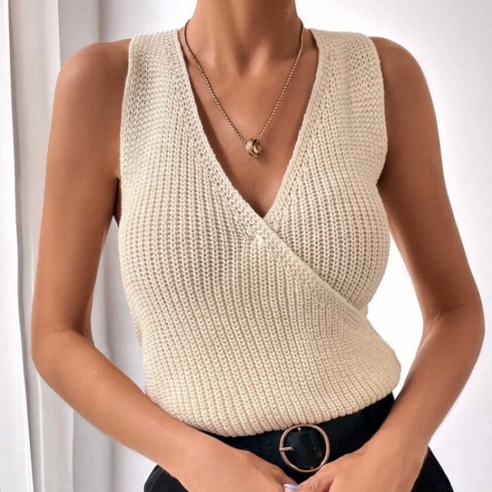 Ribbed Knit Surplice Sweater Vest | Tank Top | Shein